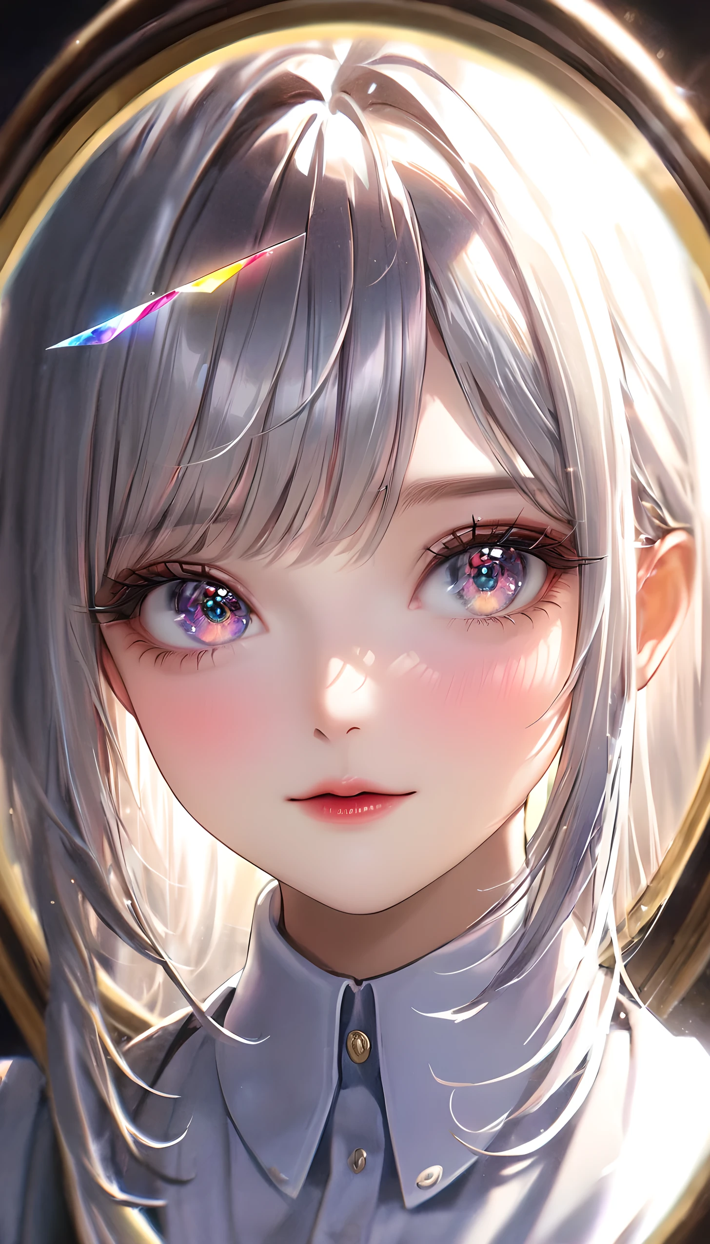 best quality, very good, 16K, Ridiculous, Extremely detailed, portrait, perfect beauty, Prism effect, Mirror effect, Professional lighting
