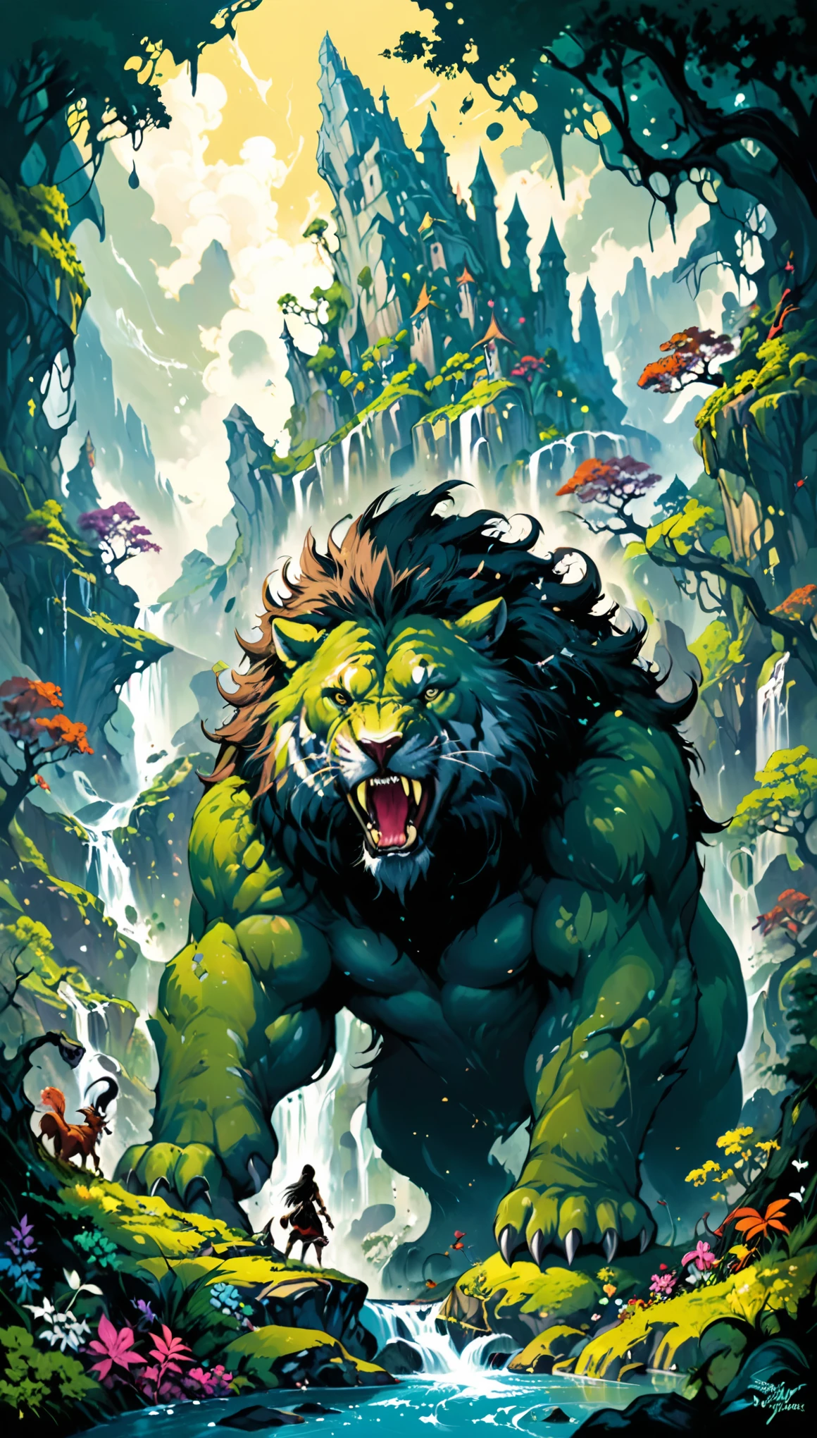 artist by Mark Schultz,(artist by Abstract D'Oyley:1.1),miracle landscapes,characters and dangerous beasts,