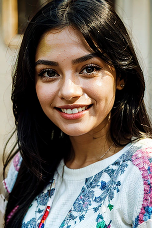CAN YOU GENERATE FOR ME A LADY WITH LONG BLACK HAIR, WHITE TEETH, GREAT SMILE, BIG EYES, HIGH NOSE AND BEAUTIFUL SMILE
