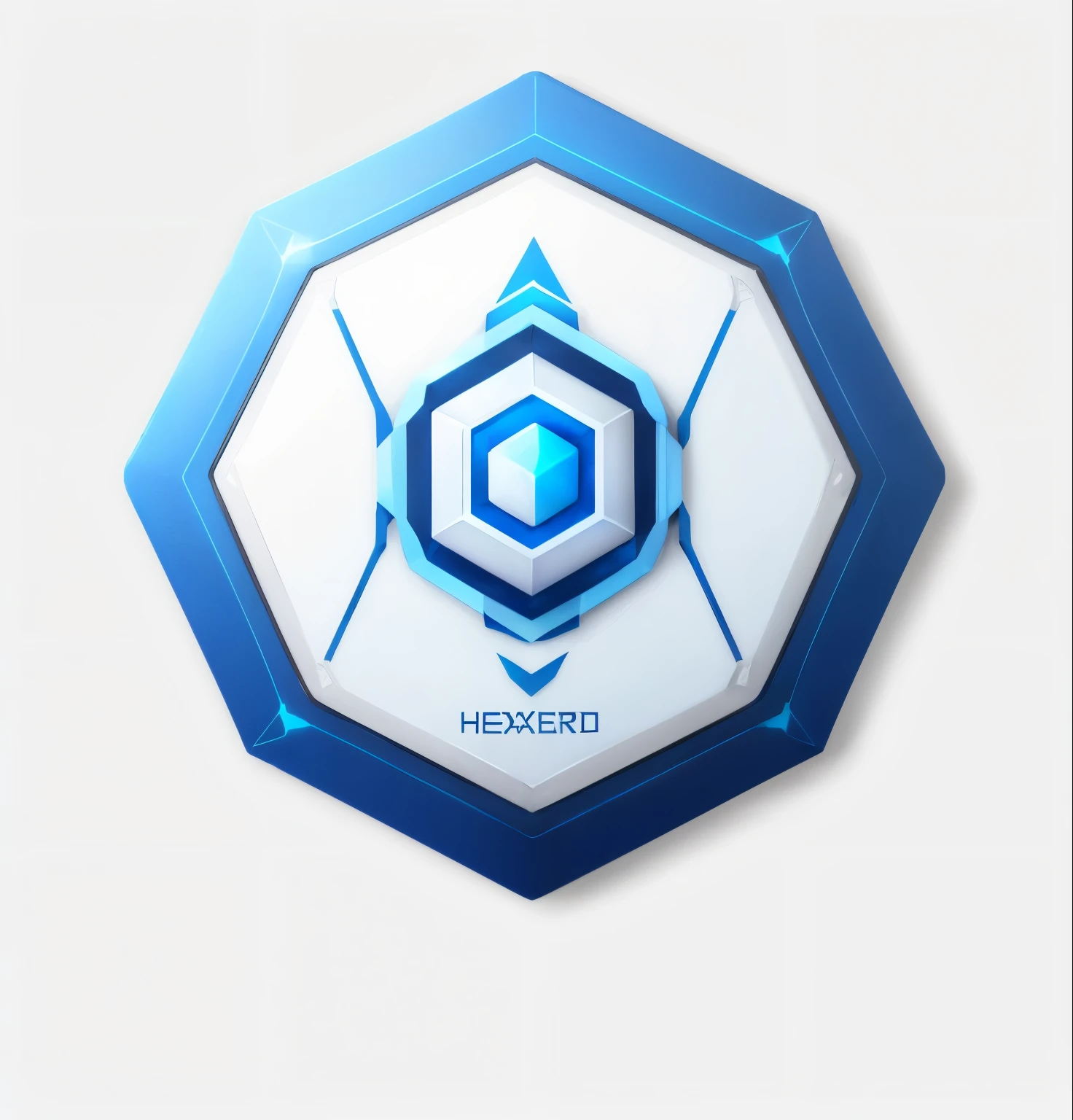Hexagonal school emblem,Blue Theme,Sci-fi style,Meteor embellishment,Simple and natural,Flat 2D