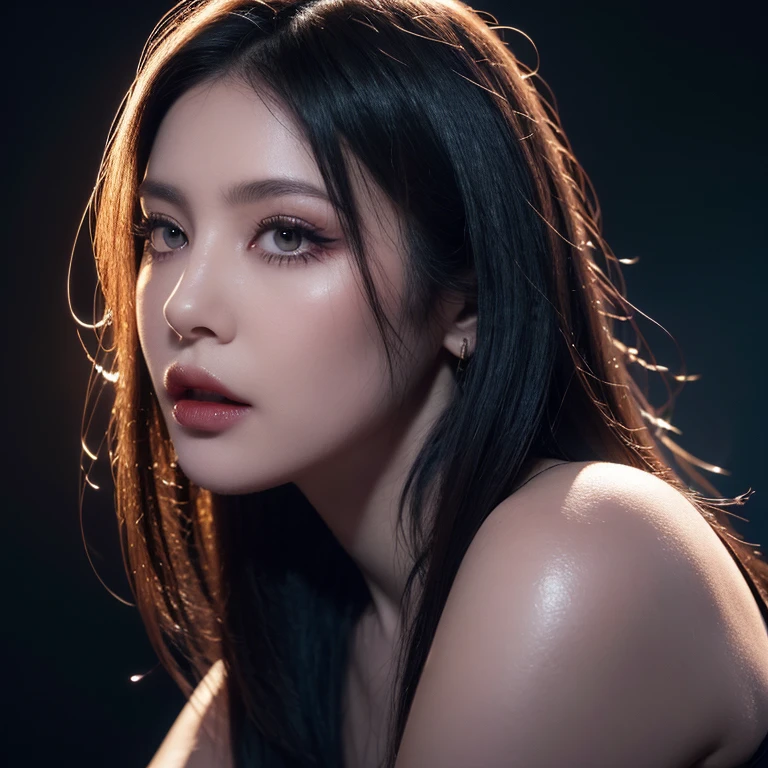 masterpiece, Ultra realistic, 16k, high quality, incredibly detailed, dream aesthetic, nightmare atmosphere, cinematic, work of art, (sharp focus: 1.5), (photorealistic: 1.3), featured (Beautiful girl), a goth girl in a movie scene, cinematic, detailed, 4k sharp focus, realistic, horror movie. scary. Tall and gorgeous, goth makeup. Seductive. Long pale-obsidian Messy hair, framing her pale, alabaster skin that seems to glow ethereally. Her attire is goth. Voluptuous form. Realistic eyes (evil eyes look), her eyes are like red orbs of intense of sinister light. A symmetrical face ::2 goth clothes + eclipse background + moon::1.5 ethereal illustration + trending on artstation + concept art + fantasy art + realistic cloth + fractals in the background, flowing hair --aspect 9:21 --uplight his otherworldly beauty. realistic skin texture, pale-white skin illuminated. realistic perfect shading. absurdres, realistic textures. solo, alone, 1girl. tall. looking at viewer. female muscular body, toned body, defined muscles. Large natural breasts, cleavage. pantyhose, (a black) darkness queen dress adorned in gold (realistic texture). In Different positions at different angles. Night background. unbelievably real, best quality, Photorealistic.