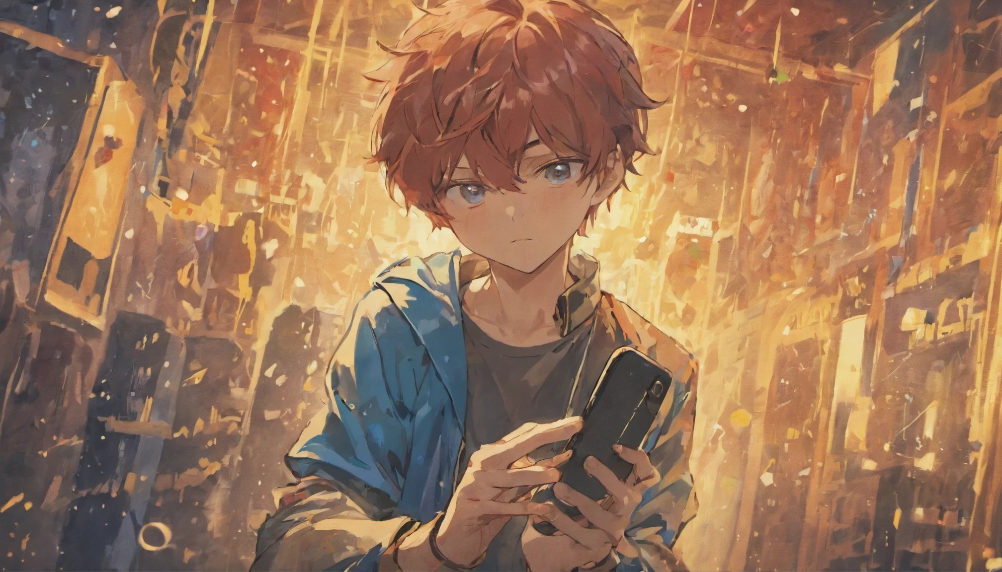 A young man playing with a smartphone
