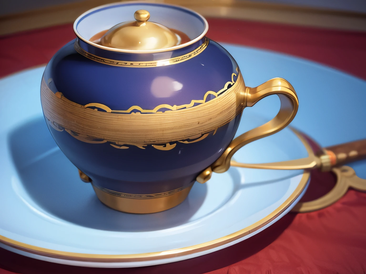 ((high quality)), decoratively, Still life, colorful carpet, chinese teapot, teacup, Strips