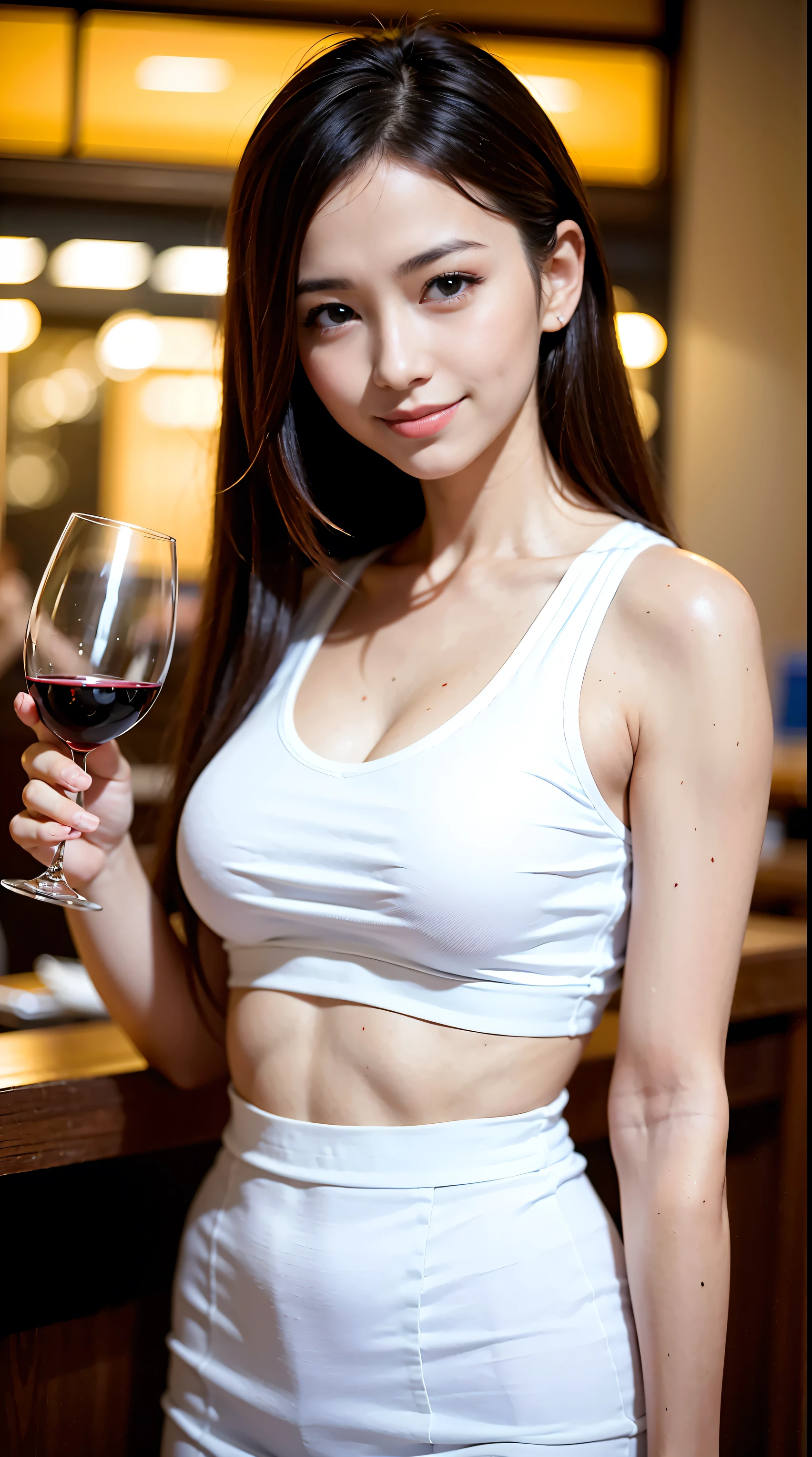 (hair, Ultra-high resolution, highest quality, masterpiece: 1.2), (Realistic, photoRealistic: 1.37), Very detailed, 1 pretty woman, (Slim face), (The body is slim), (Brown Hair), (Shortcuts), cheeks turn a little red, Large Breasts, Age 25, alone, Beautiful night view outside the window, restaurant, Wine glass sits, At night, In a prominent place (From the waist up) Nova Frog Style, actress, model, Upper Body, White wine, slim, wine glass, Super Clean night View, wine glass Put in the Middle, Happy smile, (smile: 1.15), Beautiful Eyes, Upper Body, Destroy Japan, night, short, short, actress, model, Upper Body, White wine, slim, wine glass, Super Clean night View, wine glass Put in the Middle, Happy smile,one piece