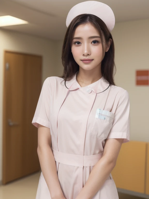 1 girl,(Wearing white nurse clothes:1.2),(RAW Photos, highest quality), (Realistic, photo-Realistic:1.4), masterpiece, Very delicate and beautiful, Very detailed, 2k wallpaper, wonderful, finely, Very detailed CG unity 8k wallpaper, Very detailed, High resolution, Soft Light, Beautiful detailed girl, Very detailed eyes and face, Beautiful and detailed nose, finely beautiful eyes, Perfect Anatomy, Black Hair, Upstyle, nurse uniform, ((nurse cap)), Long skirt, nurse, White costume, thin, hospital, clear, White Uniform, hospital room, Neck auscultation,