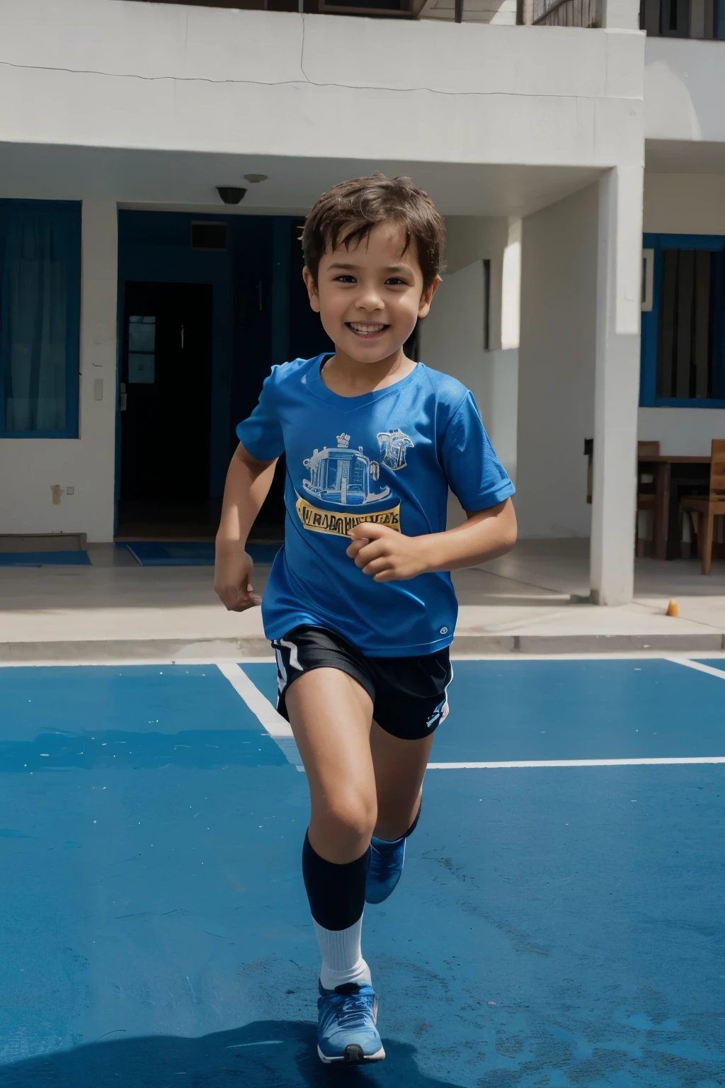 a 7 year old running around celebrating, camisa amarela sem escrita