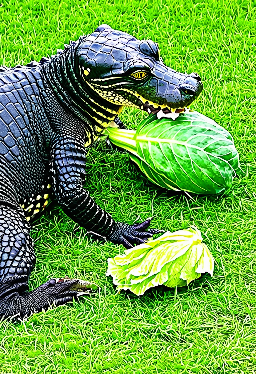 dog and alligator eating cabbage 