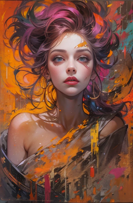 Painting of a woman in magenta and orange colors, Maureen O'Hara, pretty much beautiful face, Ultra-detailed paintings inspired by WLOP, Trending with ArtStation, fantasy art, intricate WLOP, art of WLOP, WLOP art, WLOP |, the style of WLOP, beautiful character drawings, WLOP painting style, WLOP | art germ, Unparalleled Beauty Tumbler, figurative art, intense watercolor, watercolor detailed art, watercolor splash, surreal, avant-garde pop art, Beautiful and expressive paintings, Beautiful artwork illustration, very colorful tones, wonderful, cool beauty, master piece, highest quality, official art, women only, sharp outline, best shot, vector art, Written by Sandra Chevrier, dave mckean、By Richard Avedon、Written by Makiezi Kusiala, luminous design