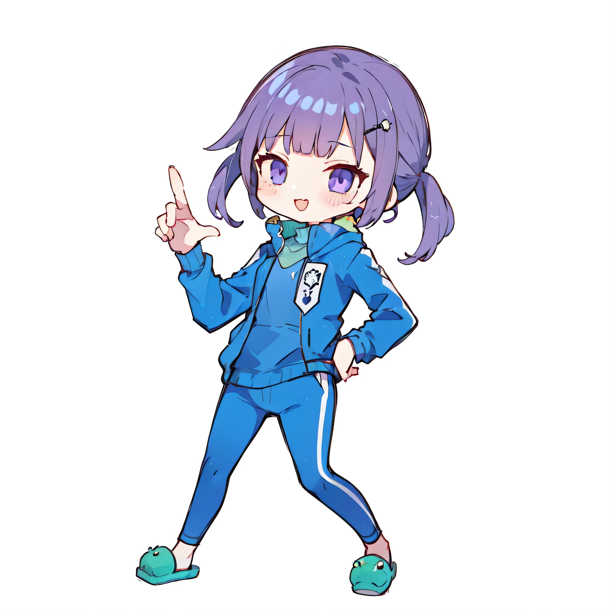 One Girl、((Esbian all over、Character portrait:1.2)), highest quality、On the table、Twin tails,(Mechanical Goggles)、Purple Hair,,Green Punk Jacket、White background,Punk Style,((Dark brown hair)),Facial Expressions Leschina,Cyberpunk characters,((Very long hair))playful mouth,Green slippers