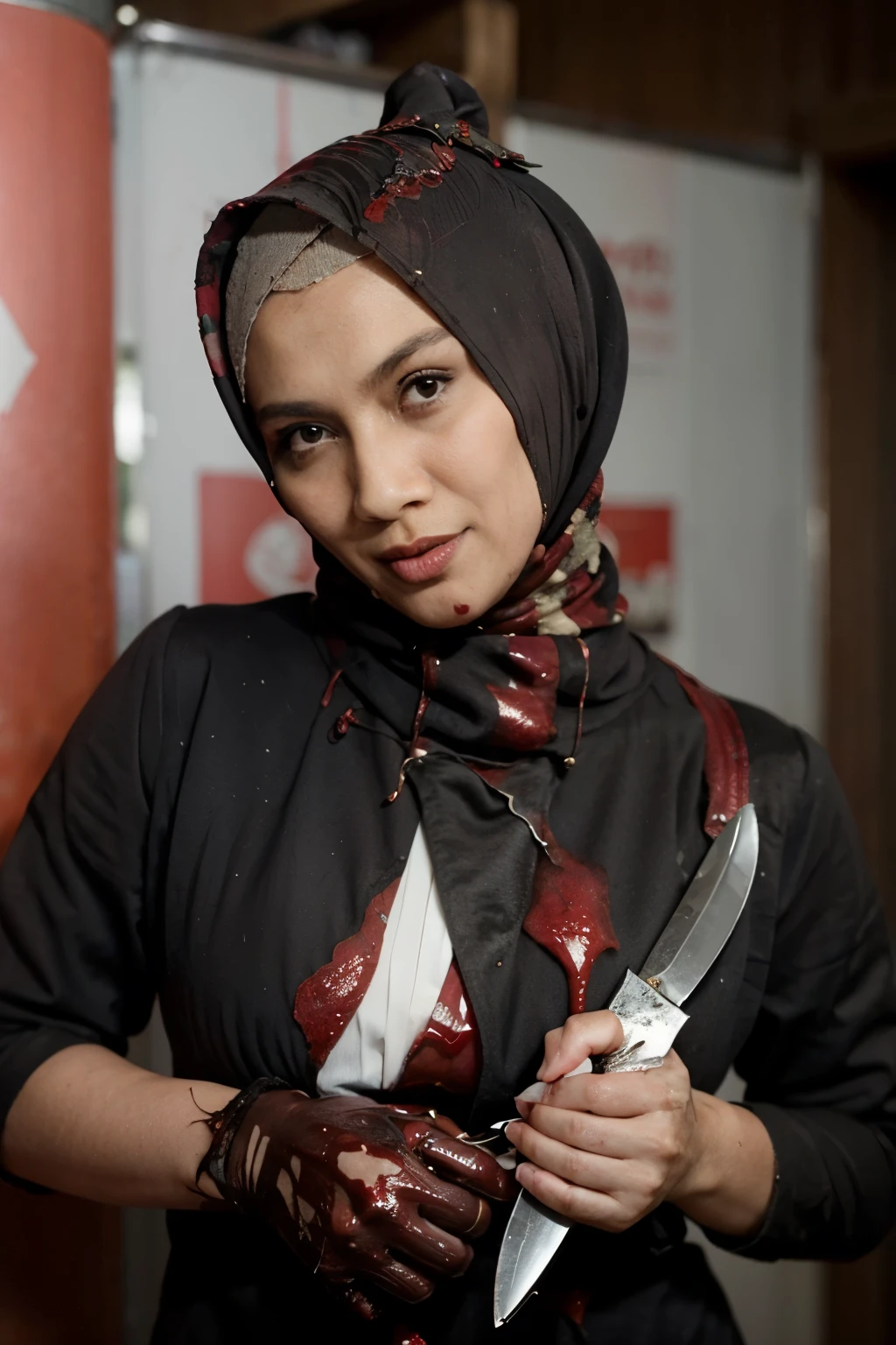 Melody laksani, hijab, knife blood splashed