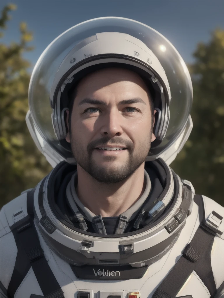 masterpiece,best quality,ultra detailed,highres,high-resolution,4k,4k portrait,8k,8k portrait,unity 8k wallpaper,extremely detailed CG,realistic,RAW photo,real person,portrait photography,photorealistic,shiny skin,detailed skin, An award-winning original photo, (40 years old daddy:1.1), 1boy, Solo, round face, beefy body, (big shoulders), big pecs, big pectorals, stubbles, Short beard, Beautiful eyes:1.3, (Detailed face:1.3), Dynamic Angle, volumetric lighting, (Best quality, A high resolution, Photorealistic), Cinematic lighting, Masterpiece, RAW photo, stock photo, Intricate details, hdr, depth of field,Bizarre animal,wearing space suit,((looking at viewer)),A spaceship is flying in the sky,Face the front,On the ground,Ground,any moon floating in the sky,(face),(Upper body),((front)),(looking in front),,smile,fun,((Alien and commemorative photo)),abstract dream, space, intricate, grand scale, alone, cinematic film still, insane detail, sharp focus, depth of field, realistic lighting, (realistic perspective), complex, (multiple subjects), 4k HDR,