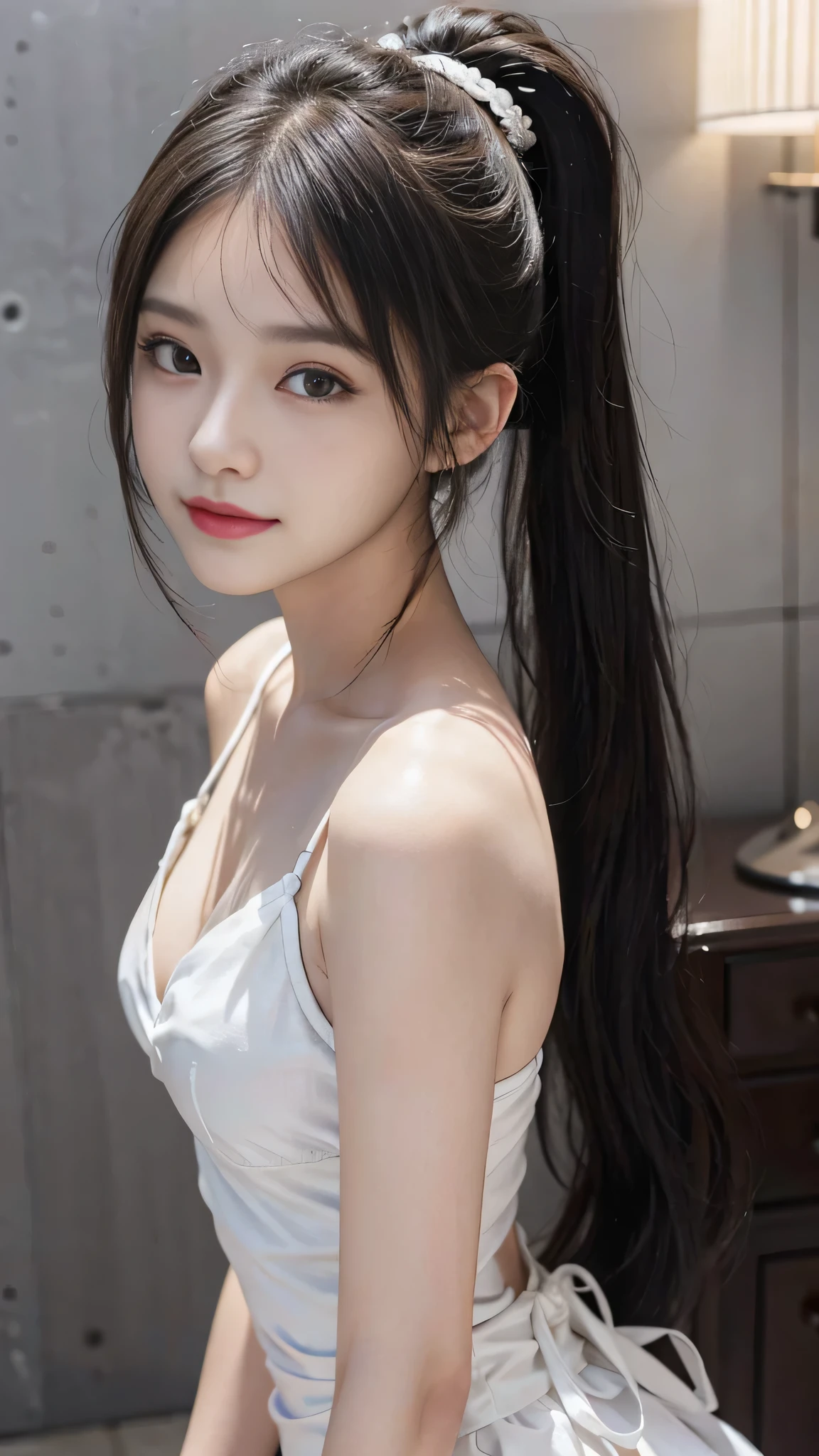 (((Close-up of a girl's face, Focus on faces))), ((beautiful girl, Cute high school girl, Baby Face:1.5, Idol Face:1.2)), ((Beautiful small face:1.2, Beautifully shaped nose, Moisturizing lips, Groomed eyelashes, double eyelid)), Beautiful breasts, Fascinating Cleavage, (Ultra-detailed), (ultra high resolution), (Detailed eyes and face:1.2), (highest quality, 8k, masterpiece:1.2, RAW Photos:1.1), (Accurate Shadows), (Photorealistic:1.37), (Filmed with a high-performance camera, Professional photography, Professional Lighting), Detailed skin quality, (Fine and beautiful skin), (nice smile), (Gaze at the viewer:1.2)