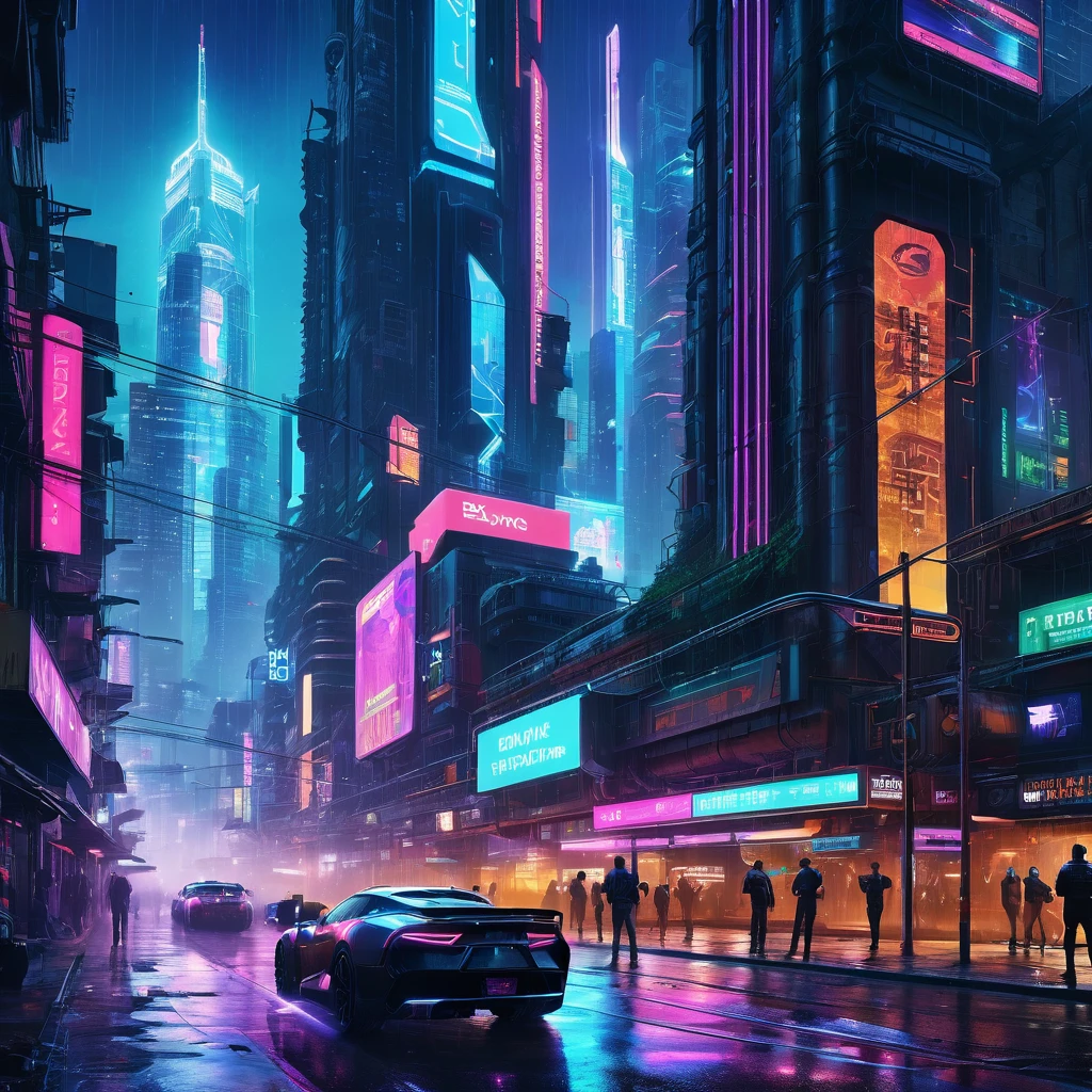 best quality,4k,8k,highres,masterpiece:1.2,ultra-detailed,realistic,photorealistic:1.37,cyberpunk,dystopian future,neon-lit cityscape,hi-tech architecture,android companion,glowing cybernetic implants,futuristic urban decay,hovering drones,nighttime rain-soaked streets,holographic advertisements,urban hackers,powerful artificial intelligence,grimy back alleys,high-tech weaponry,smoky neon-lit bars,electronic music pulsating through the air,chrome-plated cybernetic limbs,gang of rebels with augmented abilities,computer hackers infiltrating corporate systems,streets bustling with individuals from different walks of life,flyings cars passing by skyscrapers with digital billboards,glowing neon signs illuminating the darkness,heavy raindrops reflecting vibrant city lights,electronic devices embedded into everyday life,mind-bending virtual reality simulations,cyber-enhanced detectives solving high-profile crimes,information exchange through encrypted networks,cybernetic enhancements becoming the norm,hidden underground techno clubs thriving with energy,overarching surveillance systems keeping watch on every corner,urban explorers delving deep into hidden secrets of the city,technologically advanced transportation systems seamlessly connecting different districts,the constant hum of technology intertwining with the city's heartbeat.