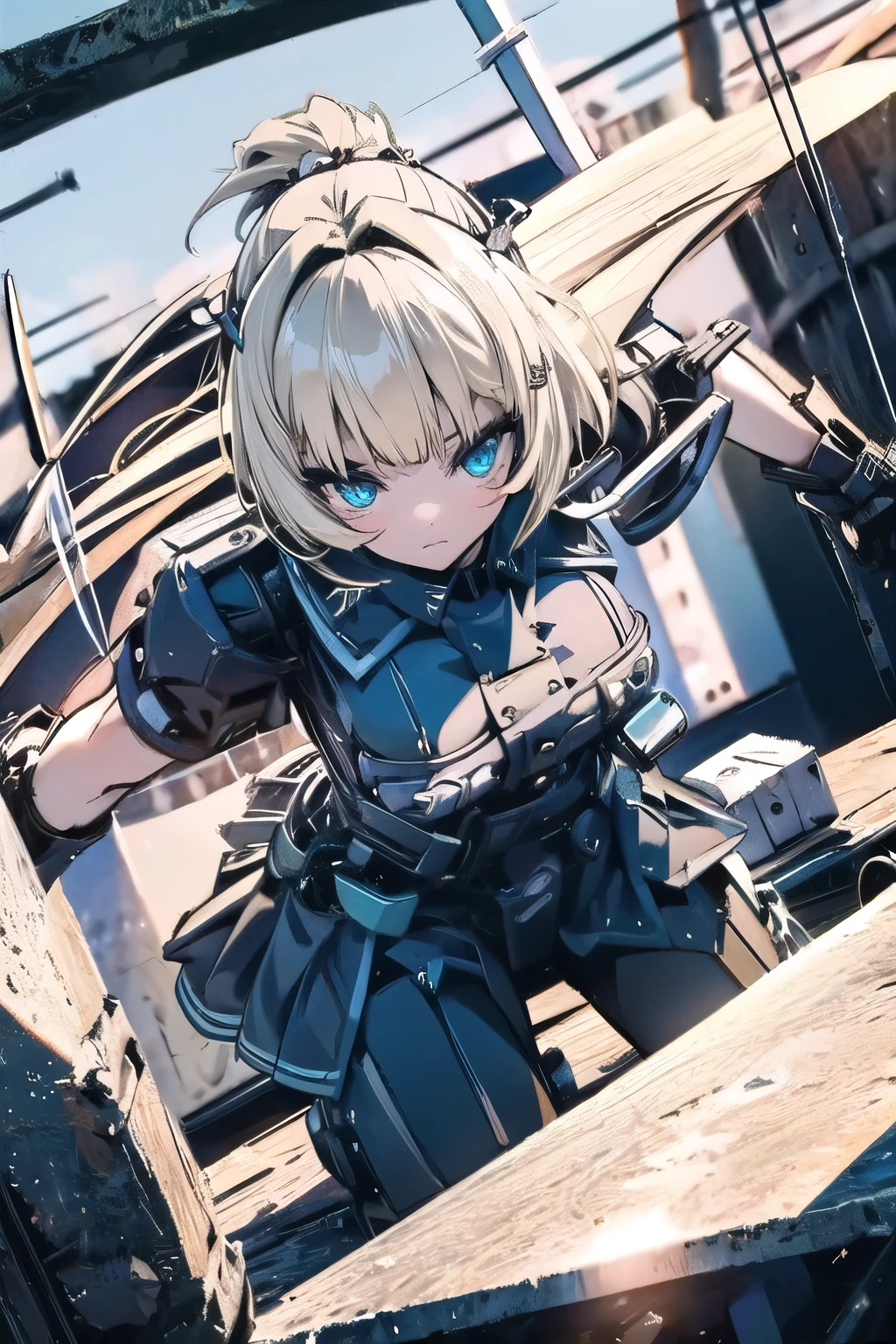 (masterpiece:1.2), (highest quality:1.2), Perfect Eyes, Perfect Face, Perfect lighting, One girl,bob,Blonde Hair,(large breasts),fighting