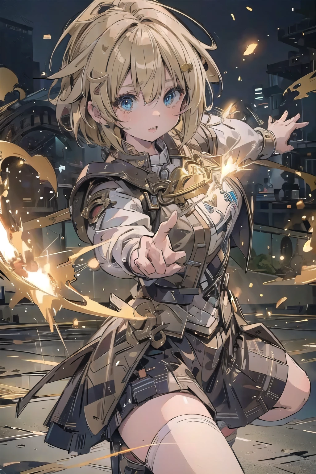 (masterpiece:1.2), (highest quality:1.2), Perfect Eyes, Perfect Face, Perfect lighting, One girl,bob,Blonde Hair,fighting