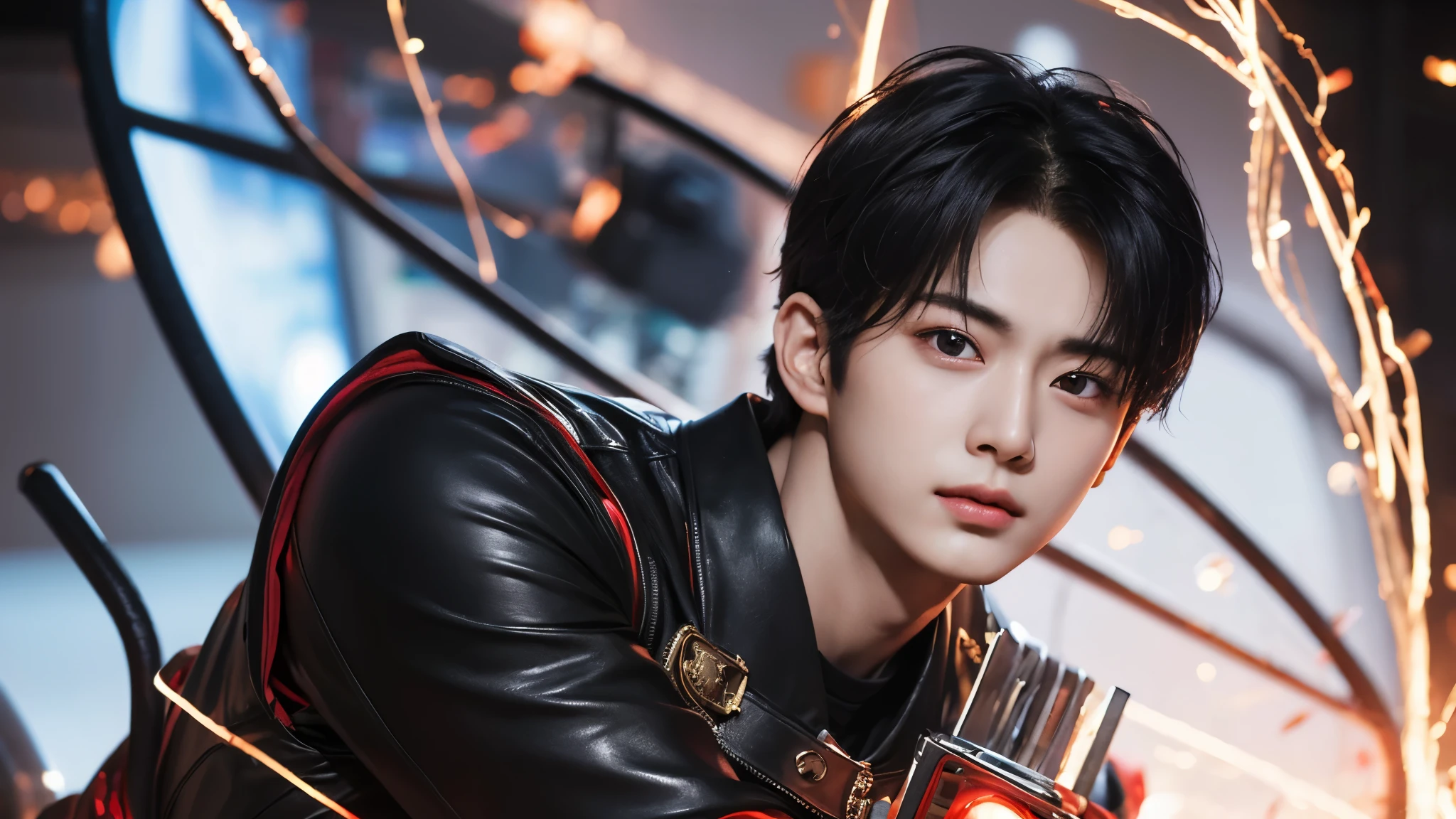 "Enjoy a visual feast as you witness the astonishing transformation of handsome 20-year-old Saitama, a being of unparalleled strength and captivating aura. With brilliant short-cut black hair and red eyes penetrating, this energetic person will surprise you."