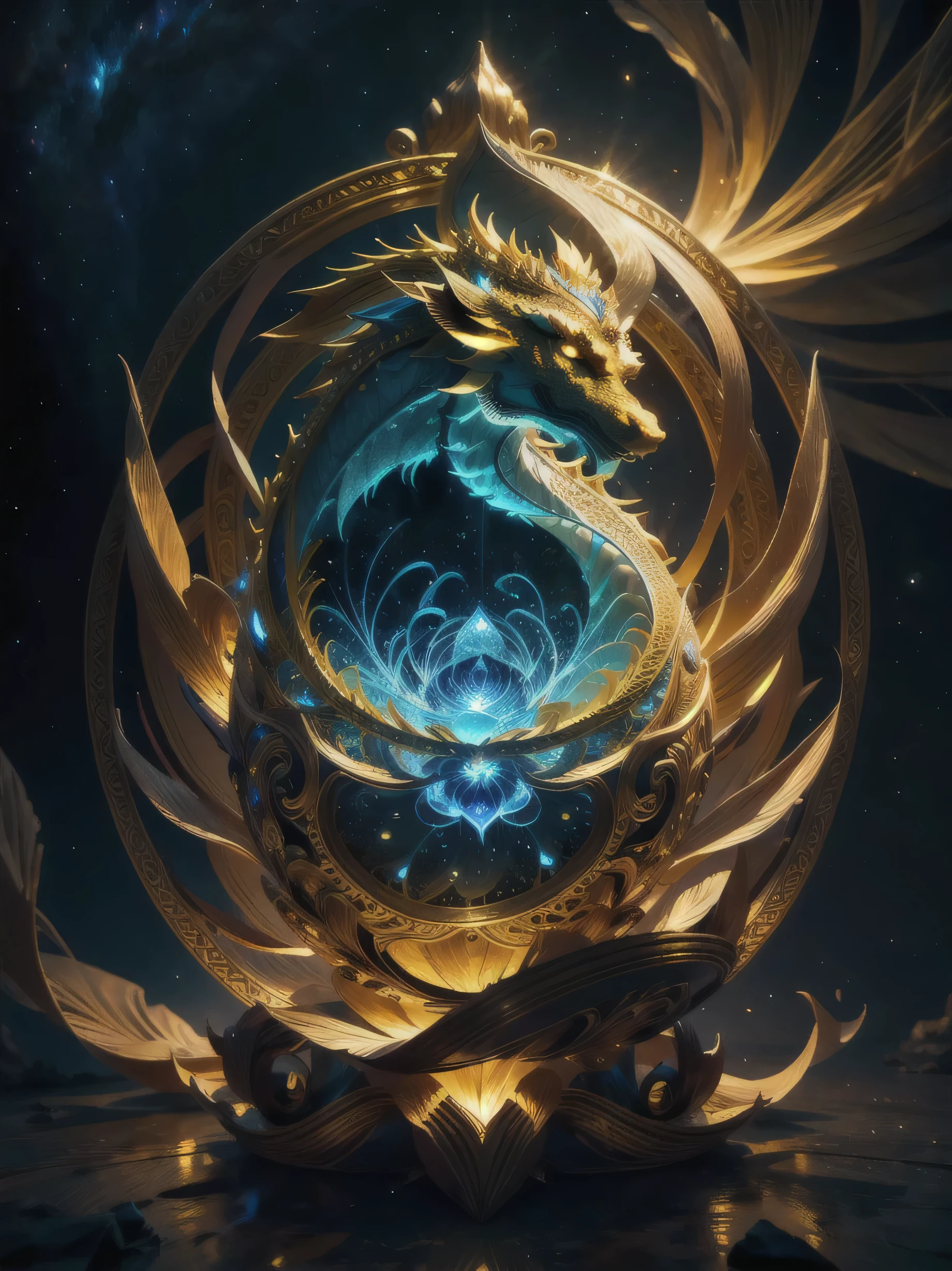Highest image quality, ultra high definition, masterpiece, flower of life, Enlightenment,golden dragon, light and shadow, particle light, particle special effects, Bioluminescence, beautiful romance, beautiful, dream highest quality, ultra high definition, masterpiece, exquisite CG, exquisite details, rich picture layers, beautiful, perfect details, best quality, highest image quality, high resolution, high definition, 16k, 8k, UHD, HDR, HD,--v5,--ar