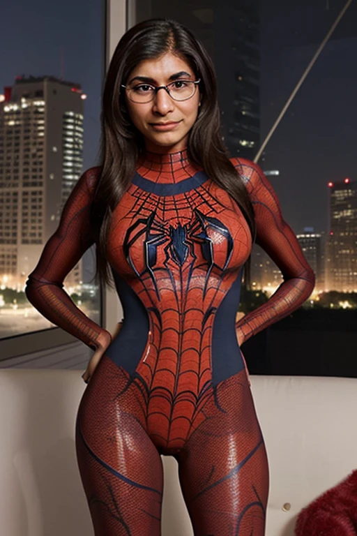 Mia Khalifa with a spiderman suit