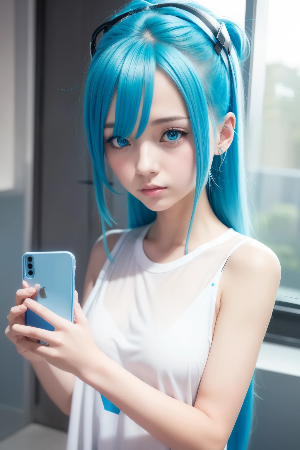 Anime character with blue hair and blue eyes holding mobile phone, Top Rated on pixiv, pixiv, popular on pixiv, In pixiv, Pixiv Contest Winner, pixiv daily ranking, pixiv 3dcg, pixiv style, featured on pixiv, trending in pixiv, pixiv trending, Digital art at Pixiv, 2 d anime style