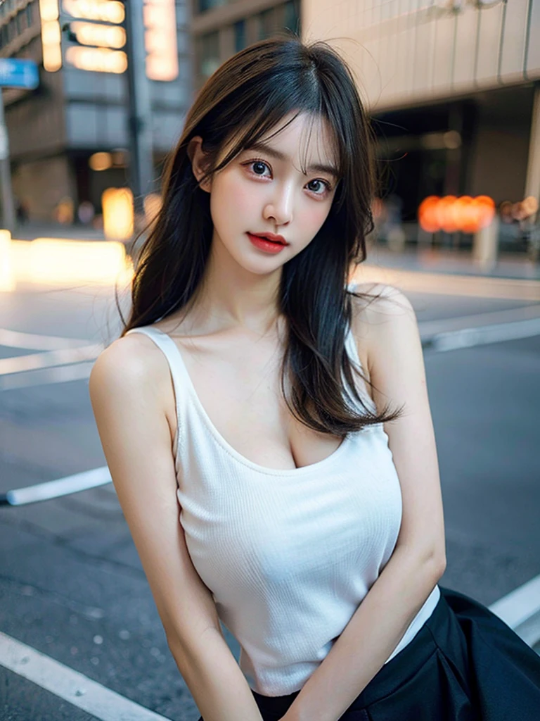 (Realistic, photoRealistic), (Delicate eyes and face), detail hair, Ray tracing, the Extremely Detailed CG Unity, highest quality, Ultra-high resolution, (Realistic:1.4), One girl, nude, Black tight skirt, Black Choker, (Faded grey hair:1), (Huge breasts:1.4), View your viewers, close ,