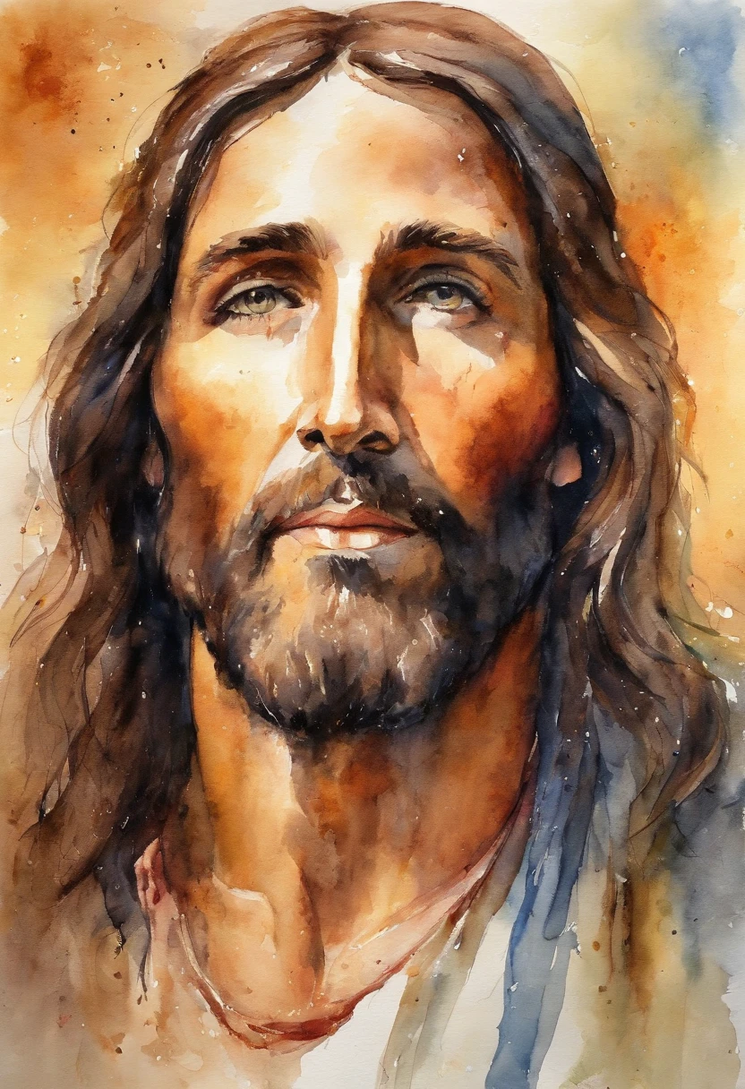 jesus, religious art, just face, vivid colors, brown eyes