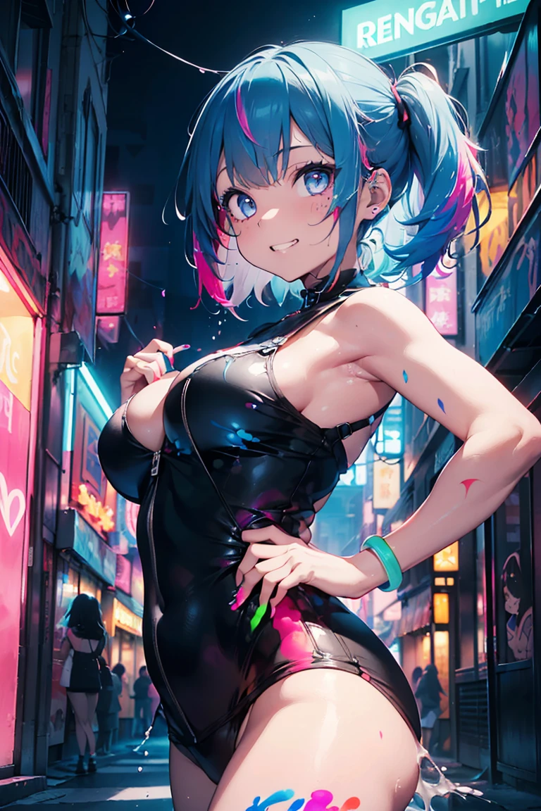 Eyes that shine like jewels, Anime Girls,Punk Fashion,Punk Makeup, ((Grin)), (Big Breasts:1.3),((Upward glance:1.3, Perfect Eyes , The rainbow shines、Eyes with very fine irises:1.3, Gradient Eye:1, Beautiful details:1, Symmetrical eyes:1, Big Eye Highlights:1.3)), blush, (Open your mouth), anger,In a psychedelic room, (White skin: 1.5, Sunburned skin, White skin, very White skin, Bright body), Psyche Tranceのイラスト, Psyche Trance, psychedelic art style, Neon Color Theme, (((masterpiece))), (Complex), 8k, highest quality, (Visual Strength: 1.5),
(((liquid paint hair:1.1))) ,(((Neon colored hair :1.5))), ((I drew、Defying Gravity,Strong current),(Paint splashes:1.3), (Shiny Hair: 1.3), (Bright colors), Embarrassing,Centered,Scale to fit,Three-part method, A body nicely covered in paint on a multicolored background, Colorful Themes, Splash Paint Regeneration, Beautiful light, Colorful light particles,High contrast in clothing, Color Splash, Colored walls, Complex 詳細, Exposure Blending, High resolution, (Graffiti art)