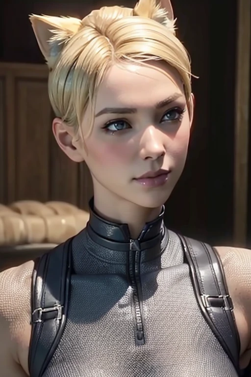 (best quality,4k,8k,highres,masterpiece:1.2),ultra-detailed,(realistic,photorealistic,photo-realistic:1.37),[Cassie Cage],[wallpaper],top body,[golden short hair], [cat ears]
 
This is a high-quality picture，The resolution is 4K or 8K，has a very real effect。The subject in the picture is Cassie Cage，She is a beautiful girl with short blond hair and cat ears。She wears an exquisite outfit，enjoying her own time。The main part of the picture is her upper body，Highlighting her delicate facial features、Smooth short blond hair and charming cat ears。The overall picture is presented in a realistic style，Lifelike details make the picture very realistic。This image is also suitable for use as wallpaper。