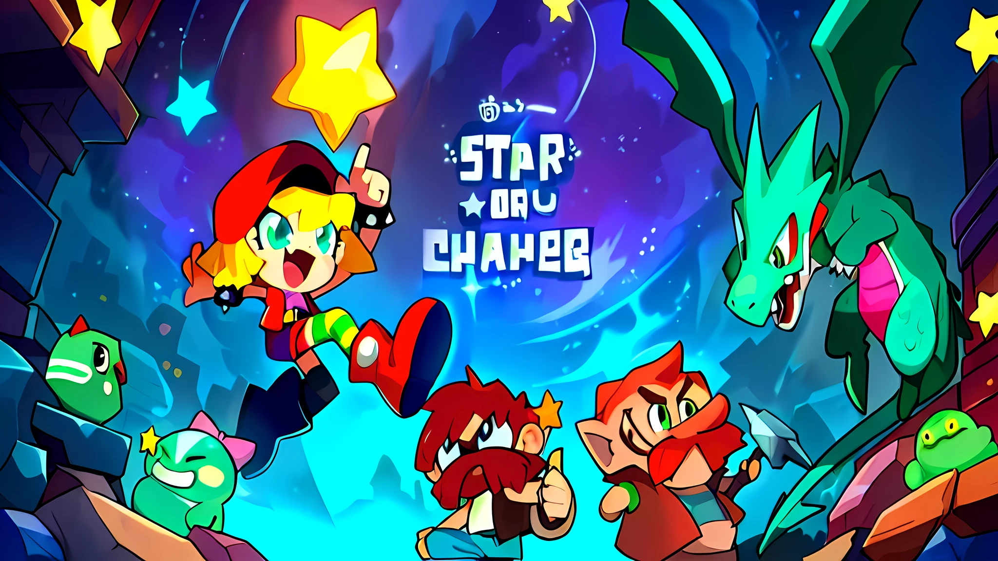 a close up of a cartoon character with a Star on his head, Star, Star hatcheries, Key Art, splash art brawlStars, Propaganda Art, box art, Side-scrolling games, Star , Star sharpness, The cover of a new video game, 2 d game, 2D game fanart, Propaganda Art, official art, Splash Art
