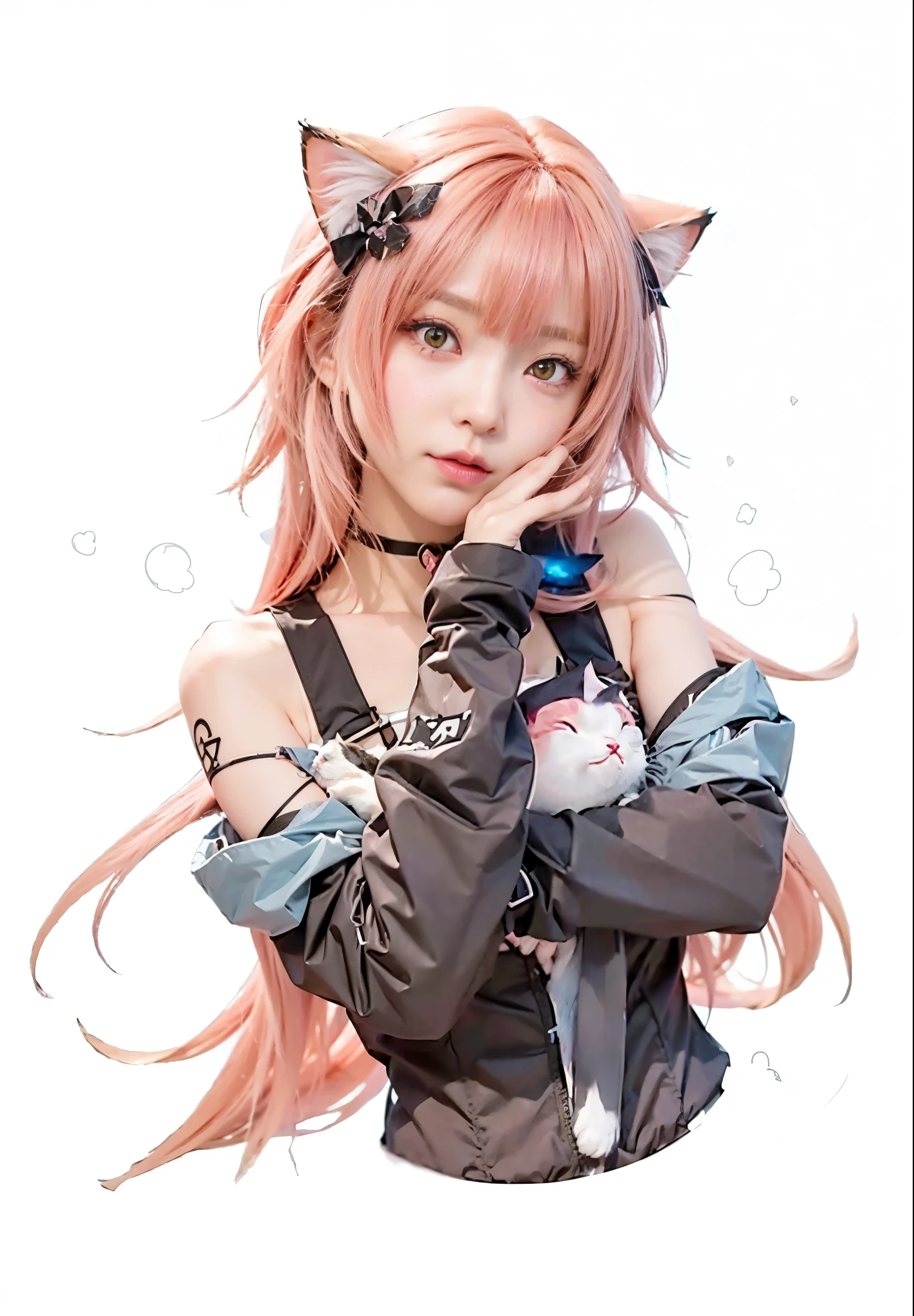  Pink hair and cat ears anime, Anime Cat bonito, Cat ears anime girl, Anime Cat, With index finger, Anime Cat bonito, [[[[evil of smile]]]], muito bonita  Anime Cat, Anime Moe Art Style,  Charming cat, Holo is a wolf girl, anime character, Arknights