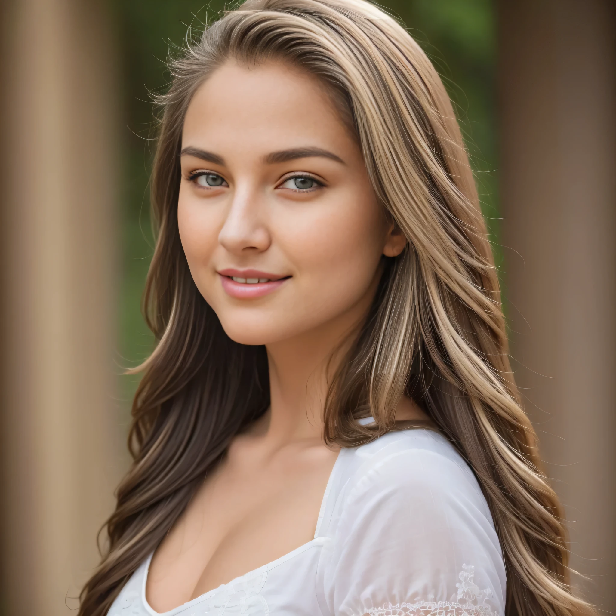 A face of an attractive blonde girl 20 y.o., front shot, full face profile, spotless skin, immensely beautiful, divine beauty, Oval Face, Fair Skin, long blonde Hair, hazel Eyes, beautiful and detailed eyes, Beautiful Nose, (Thick Lips:1.2), Round Chin, Instagram model, cheerful smile, Masterpiece, 8k, uhd, hyperrealistic, award winning, RAW photo, ultra high quality, 35mm photograph, film grain, professional, highly detailed