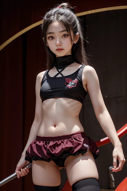 、woman、whole body、Evil Smiley Face, Red eyes, Iris, Small breasts、physical education、Bloomers、Belly button