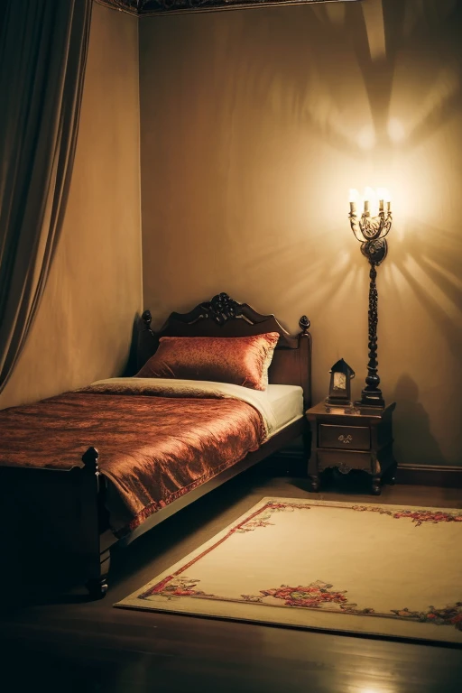 (best quality,4k,8k,highres,masterpiece:1.2),ultra-detailed,(realistic,photorealistic,photo-realistic:1.37),mysterious,dark atmosphere,underground,bedroom,hauntingly beautiful furniture,shadowy figures,ethereal lighting,strong contrast,whispering shadows,veiled secrets,elegant decor,eerie whispers,intricate patterns,soft glow,vibrant colors,velvet drapes,supernatural elements,subtle hints of magic,dreamlike ambiance,mirrors reflecting mysterious scenes,feeling of being watched,secret door,candlelit room,crimson roses,whispers on the wind,elusive charm,foggy mystique,silken sheets,moonlight streaming in through the window,antique vanity,hauntingly beautiful portrait,pale moonlight,whispering curtains,delicate porcelain dolls,dark enchantment,subterranean hideaway,enchanted dreamscape,suspended in time,magical symbols,forbidden desires,secrets of the night.
