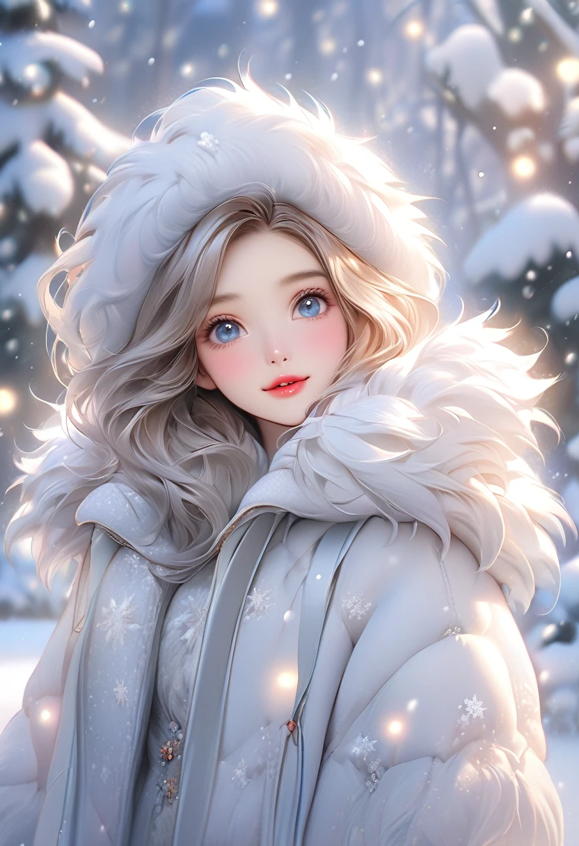 (best quality,16k,highres,masterpiece:1.2,ultra-realistic:1.37),beautiful detailed eyes,beautiful detailed lips,extremely detailed eyes and face,long eyelashes,(a cute girl, standing in a snowy garden,playful and happy,beautifully illustrated,pastel colors,whimsical,artistic,light and bright,soft lighting,fluffy fur, snowy wonderland)