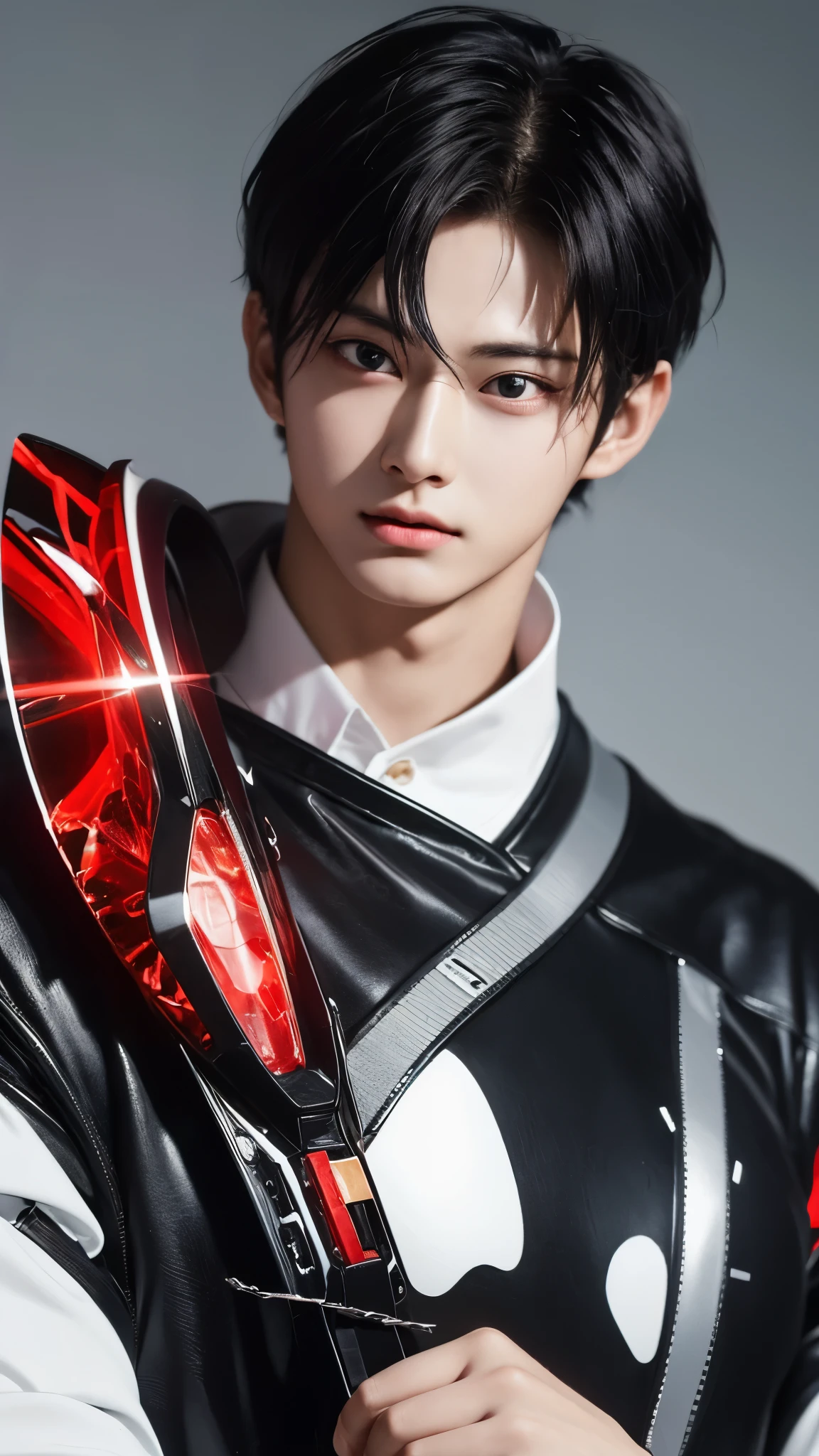 "Enjoy a visual feast as you witness the astonishing transformation of handsome 20-year-old Saitama, a being of unparalleled strength and captivating aura. With brilliant short-cut black hair and red eyes penetrating, this energetic person will surprise you."