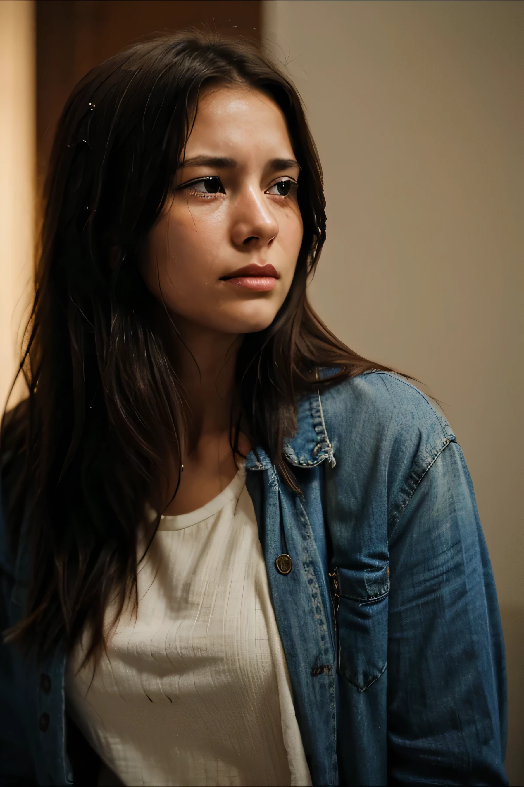 beautiful woman, american, young, crying, very sad
