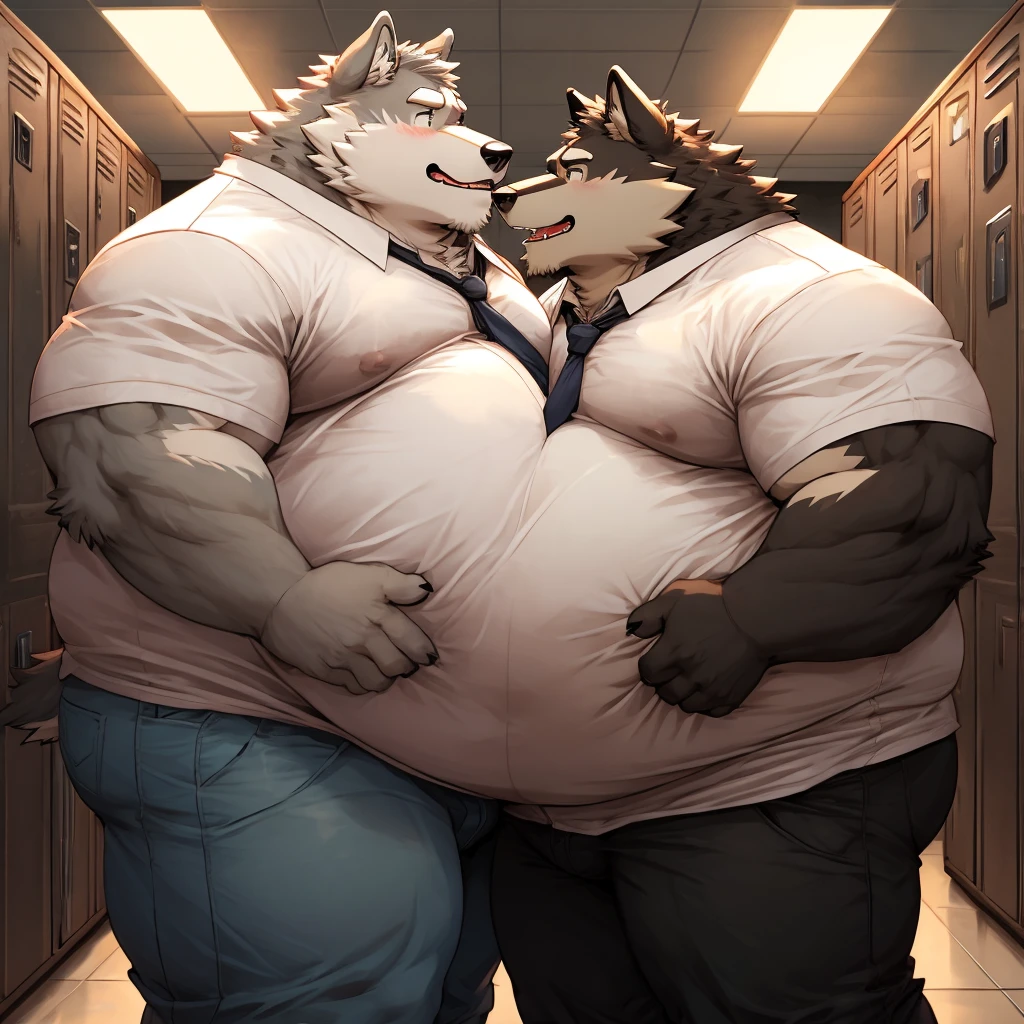 Obese, Chubby , male , furry, fluffy, salivating , wet, kissing , Hug , climaxing face , clothes, wet clothes, sexual, duo daddy boss wolf, fat, big ass, fat butt, obese fat belly, big belly, obese belly, hugging with love, Grab belly fat.
(Extremely Romantic and warm atmosphere, masterpiece) , tight work attire, tight white shirt, black tie, very tight shirt, big belly, very fat belly, belly to belly, sweating, duo fat belly crushef, obese belly crushed, belly crushed, bog belly, locker room, dark, night time, no light, belly to belly, Grab belly fat, very obese, very fat, very huge fat belly, duo anthro obese daddy boss wolf, duo wolf, duo obese wolf, Duo daddy wolf.