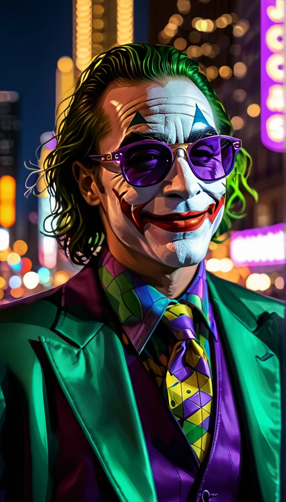 the joker walking through streets of new york, painting by Josef Kote, anatomically correct, 4K, super detail, best quality