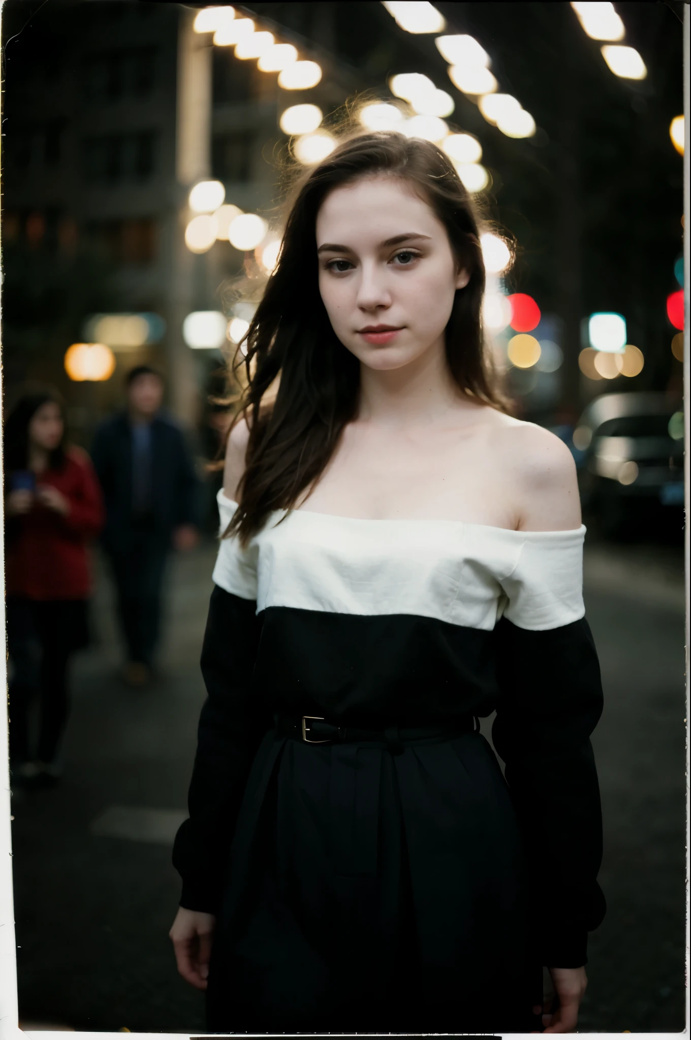 polaroid photo, night photo, photo of 24 y.o beautiful woman, pale skin, bokeh, motion blur