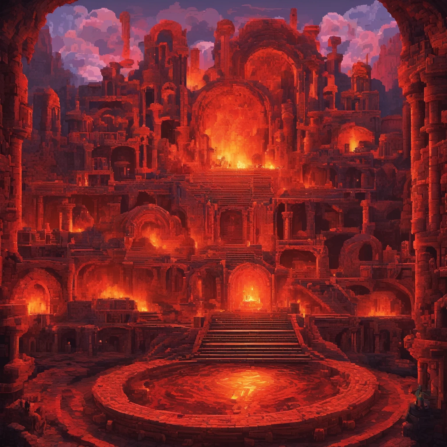 generate image prompt
{
  "style": "pixel art 2D",
  "quality": "maximum",
  "details": "advanced",
  "objective": "Create a challenging, fun, and immersive level design",
  "theme": "The circles of hell from Dante Alighieri's 'Divine Comedy'",
  "elements": ["obstacles", "enemies"],
  "language": "English"
}