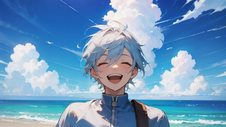 Summer sky,cloud,blue sky,Laughing Boy,Silver Hair,1 person