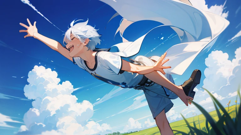 Summer sky,cloud,blue sky,Laughing Boy,Silver Hair,1 person