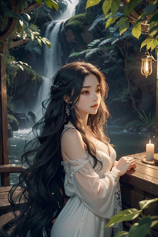 In the heart of the ZRPG world's enchanting expanse, a woman of overwhelming beauty and sadness emerges from the shadows (1.2). Her long, wavy hair cascades down like a waterfall, each gentle wave shimmering with ethereal light (1.2). With a melancholic grace, moss-covered water bubbles up from her side, mingled with the enticing aroma of a lit cigarette and the gentle sensation of vine tendrils brushing against her skin (1.2).
The swirling, moonlit water heightens the surreal atmosphere, as fireflies cast their soft luminescence upon the scene (1.