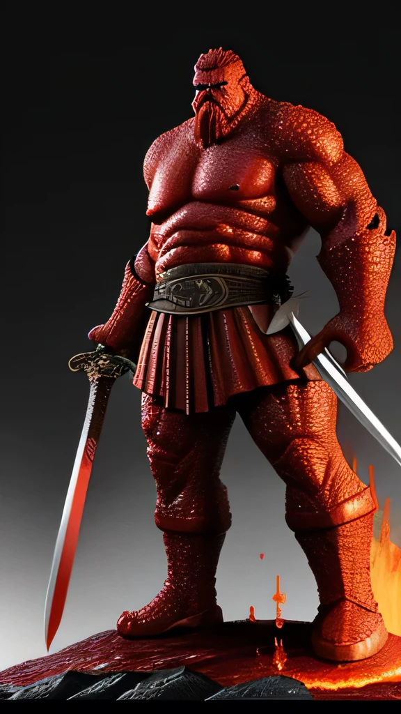 A red big man with sword made of lava