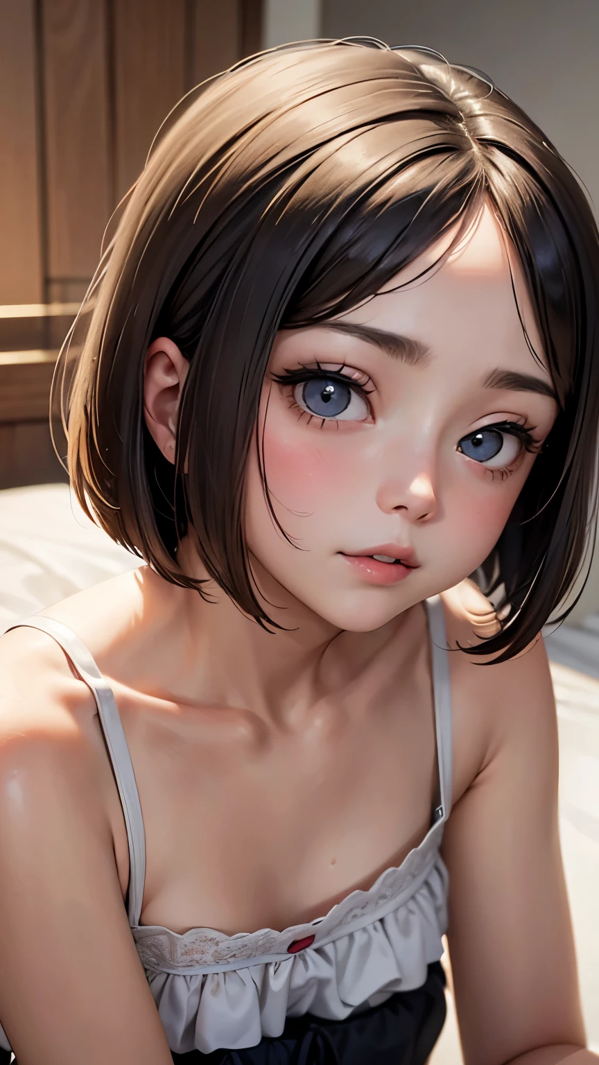 short hairと白のシャツ, short hair, 前髪のあるshort hair, Woman with pretty face, Cute little face in a portrait, French Bob, White skin!!, 短い茶色の髪とBig eyes, Soft Portrait Shot 8k, Beautiful light、Big eyes, Beautiful girl, Young girl with bob cut, Best image quality, Tabletop, Leonardo da Vinci's Notebooks Da Vinci, Leonardo da Vinci's manuscript in the background,
