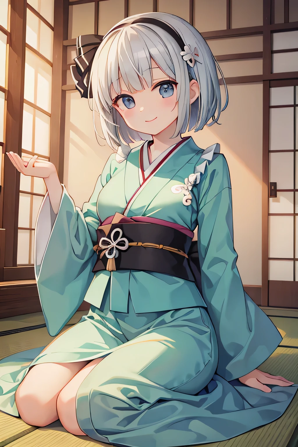 highest quality、smile、Konpaku Youmu、Japanese-style room