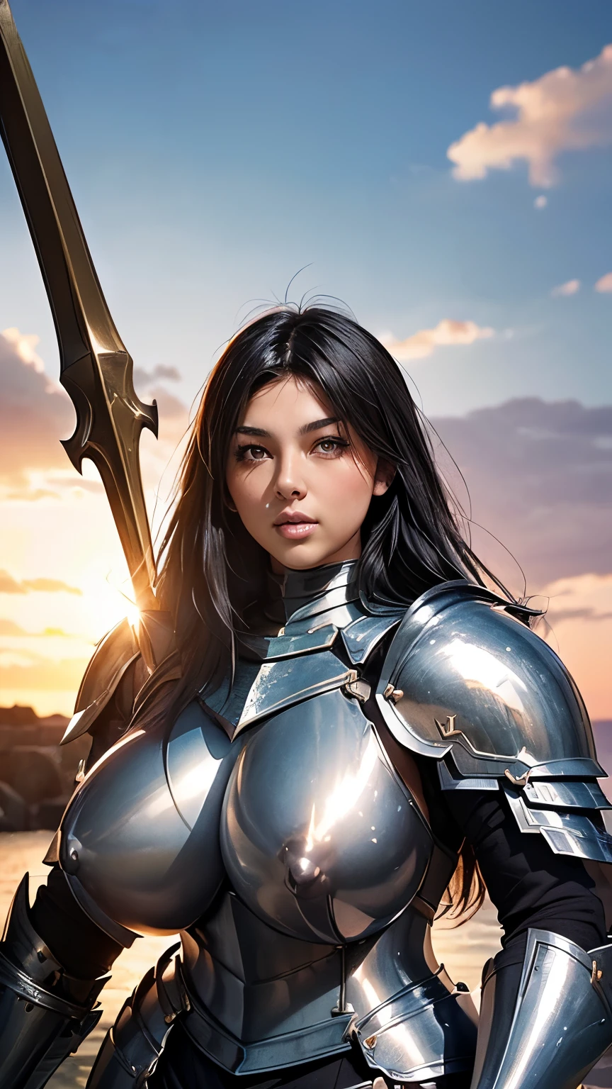 highest quality、Unparalleled beauty、Chubby、Shiny、Super long hair、Muscular、muscle、(((Genuine skin texture)))、Slimy、Shiny、shiny oiled skin、(((armor)))、((armor))、((knight))、(((Encourage)))、(((wearing clothes)))、(Huge breasts)