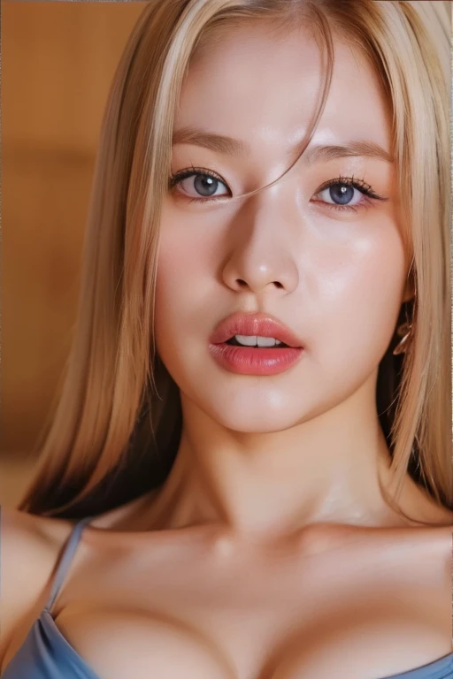 highest quality、masterpiece、超A high resolution、(Realistic:1.4)、RAW Photos、One Girl、blonde、blue eyes、Eye and face detail micro bikini、((Too much exposed skin、Accentuate your cleavage、belly button))