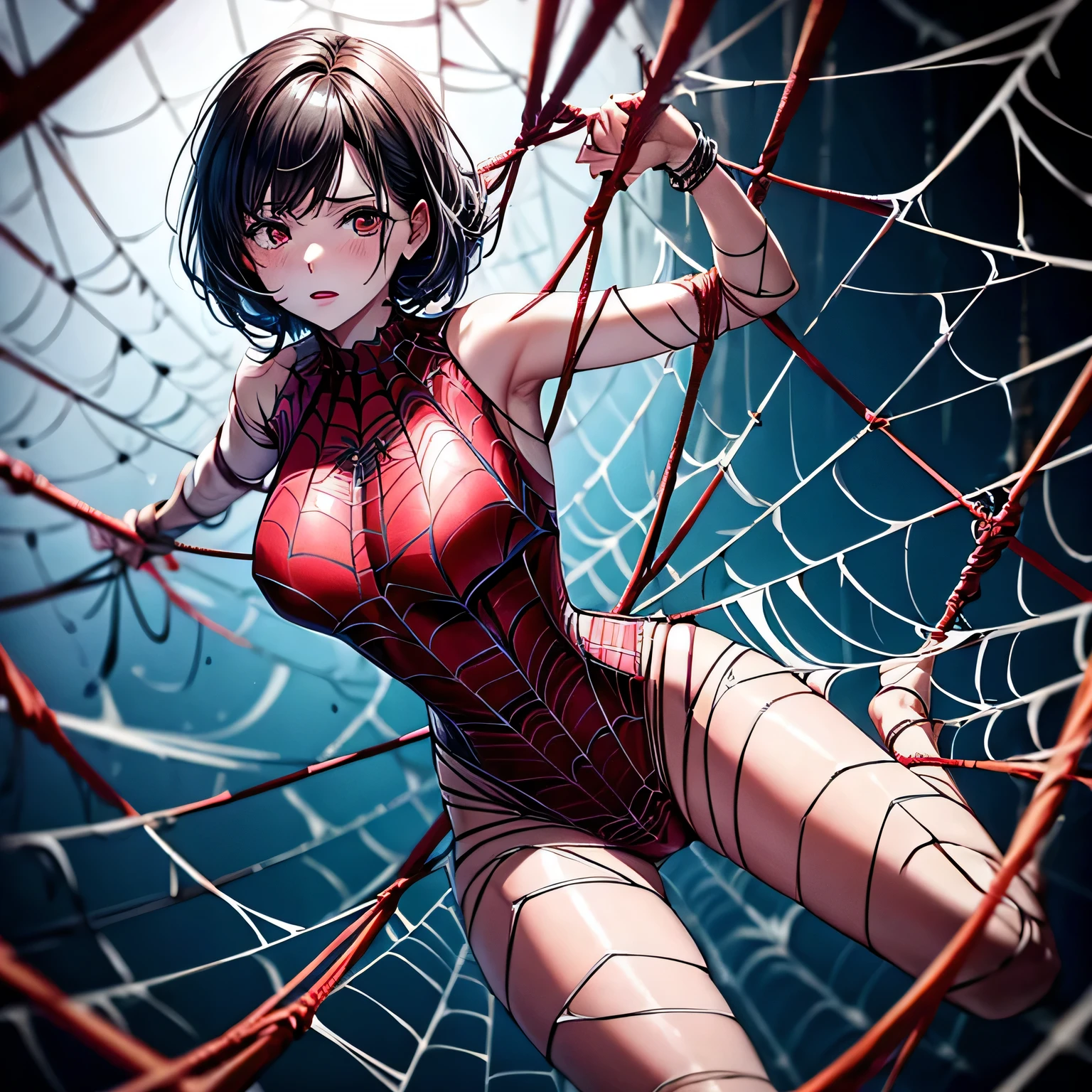 woman entangled in the spider's web, restrained, 