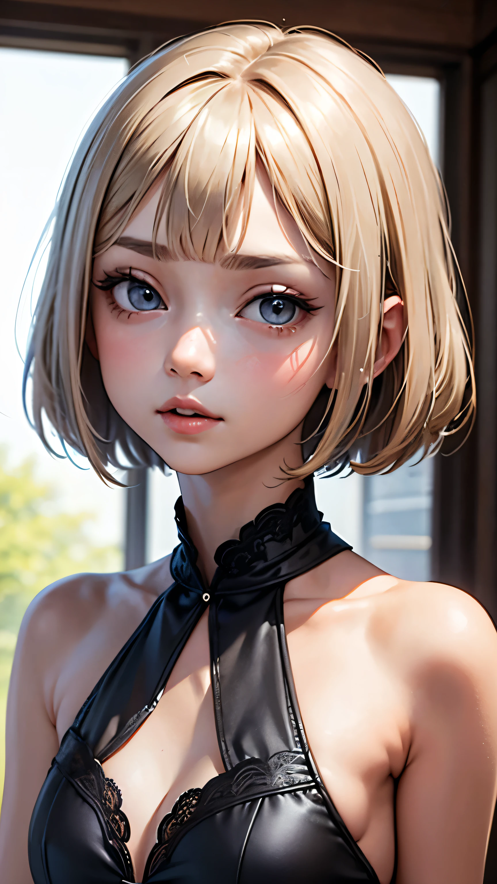 short hairと白のシャツ, short hair, Short hair with bangs, Woman with pretty face, Cute little face in a portrait, French Bob, White skin!!, Short brown hair and big eyes, Soft Portrait Shot 8k, Beautiful light、Big eyes, Beautiful girl, Young girl with bob cut, Best image quality, Tabletop, Leonardo da Vinci's Notebooks Da Vinci, Leonardo da Vinci's manuscript in the background,