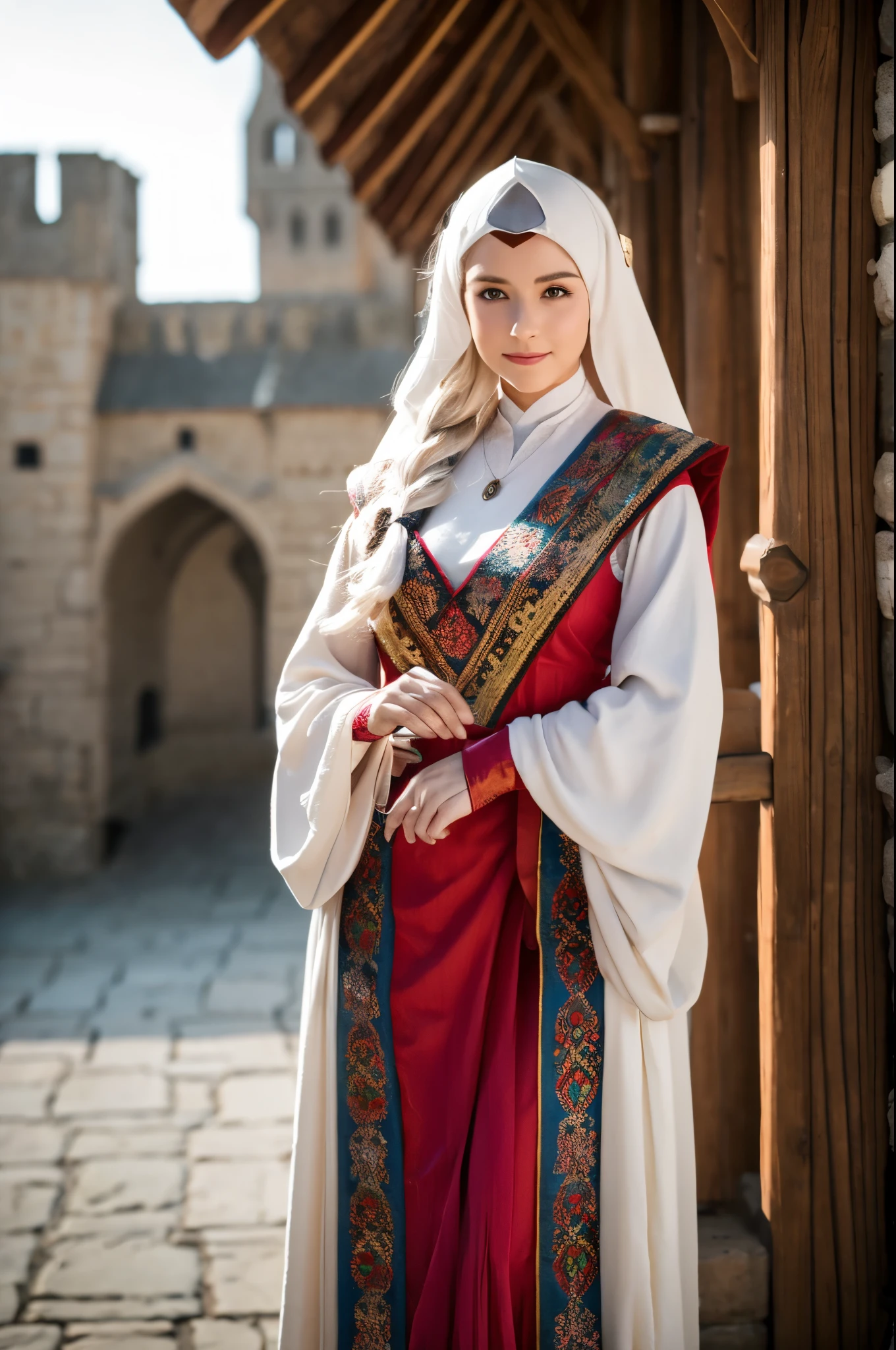 8K,Caucasian female dancer,Medieval dancer's costume,Super Beauty(Like the real thing),Professional quality high resolution、Perfect contrast、Perfect lighting、Perfect composition、Perfect Skin、Perfect Fingers、Perfect breasts、Perfect Hair、Perfect Face、Realistic facial features,masterpiece,Photorealistic RAW photos,Bright colors,Rich colors,50mm lens,Nikon D850,super highest quality,Slim figure,Perfect body line,Perfect hand shape,Anatomical body balance,Highly detailed face,Highly detailed eyes,Beautiful Lips,Excellent light particles,Cinema Lighting,Makeup,Ultra-high resolution,Ultra-Realistic Skin,Sexy woman closeup,Ample breasts,Dynamic pose,A pose that emphasizes cleavage,